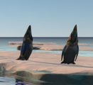 A developper screenshot of the Penguins on the main menu of Below Zero