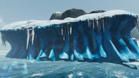 Strange ice formations seen on the ice wall, similliar to those of the Glacial Basin's Ice Fissure