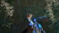 A Crashfish being held by a Propulsion Cannon