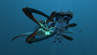 A Reaper Leviathan holding a Prawn Suit