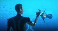 Bart interacting with a Peeper outside his Seabase window