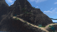 A pathway leading up the side of the Mountain Island to the cave system