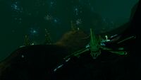 A Reaper Leviathan skeleton in the Mountains Corridor