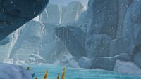 A frozen river running throughout the biome