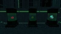 Three cases containing eggs from a Crashfish, a Rabbit Ray, and a Mesmer