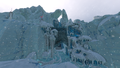 An opening in a frozen waterfall