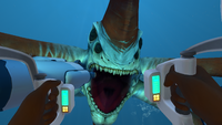 A Reaper Leviathan attacking a Prawn Suit, viewed from the inside