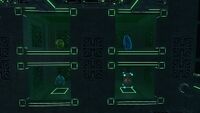 Four cases embedded into the wall containing a Rabbit Ray egg, a Jellyray egg, a Gasopod egg, and an Ampeel egg