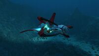 A Reaper Leviathan attacking a Seamoth