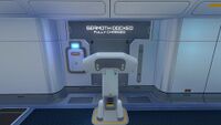 A Seamoth docked in the Seamoth Modification Station
