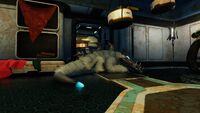 Preston resting in Marguerit's base, preventing entry