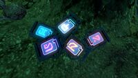 All five artifacts grouped on the floor