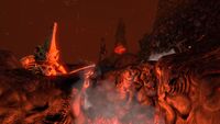 A Reaper Leviathan Skeleton in the Inactive Lava Zone above a Lava Stream