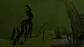 The statue's original location, in the Arctic Kelp Caves, compared to Robin
