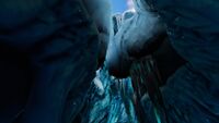 A dead end, being blocked off by a frozen waterfall