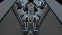 A Prawn Suit docked inside of the vehicle bay
