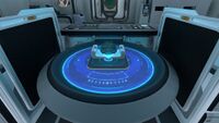 The pedestal that contains the Research Base Omega Notes.