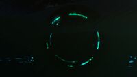 One of the protrusions on the side of the Aurora, at night