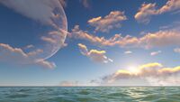 A view of the ocean on the planet.