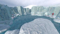 A large frozen lake in an elevated section of the biome