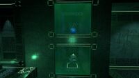 Two more wall embedded cases containing a Spadefish egg and another, unusually small Sea Dragon Leviathan egg