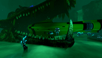 The Gargantuan Fossil - Player, Seamoth, Prawn Suit, and Cyclops for scale (closer up)